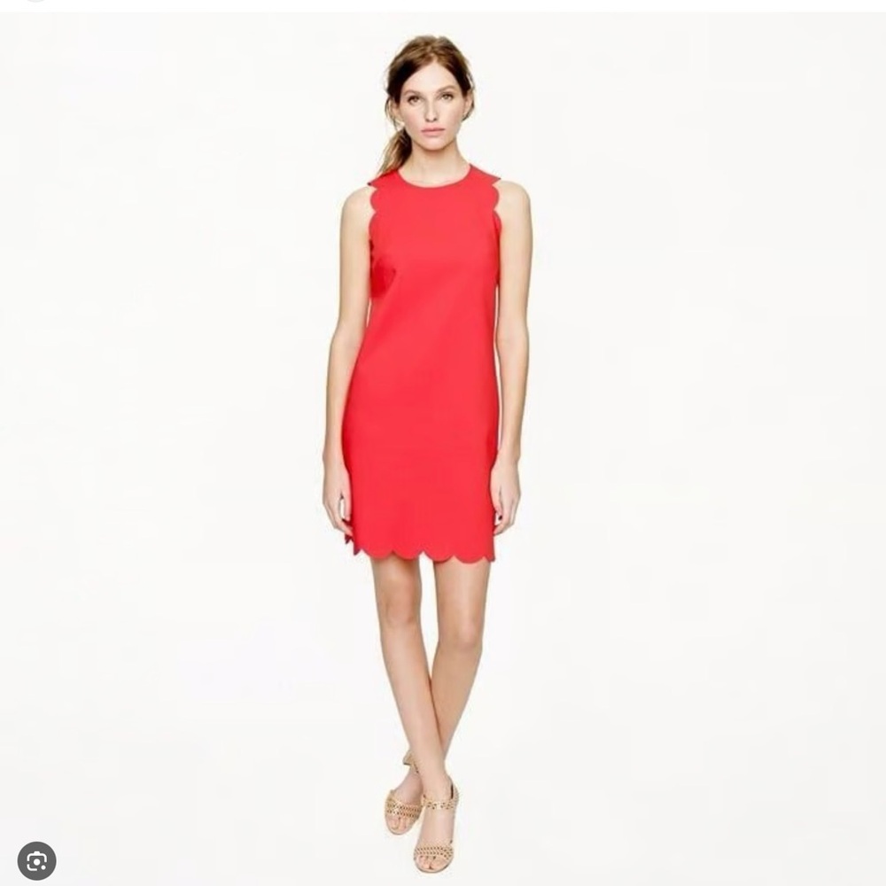 J. Crew Red Scalloped Shift Dress